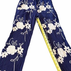 LIV Women’s Floral Print Pants – Blue Lightweight Casual Pull-On Pants Size S